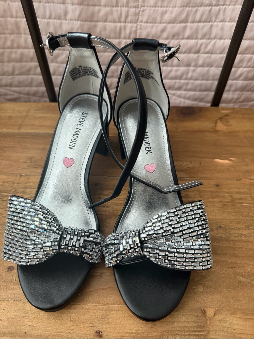Steve Madden Black Dress Sandals with Crystal Bow